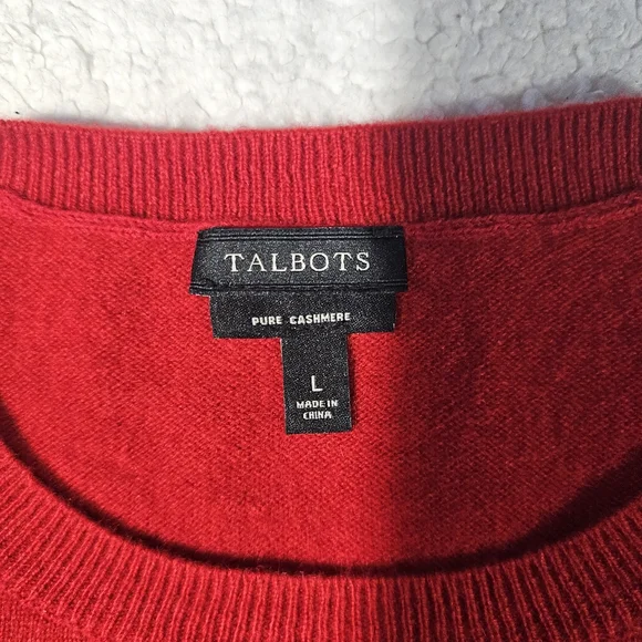 Talbots Pure Cashmere Red Crewneck Sleeve Pullover Sweater Size Large - Picture 5 of 12